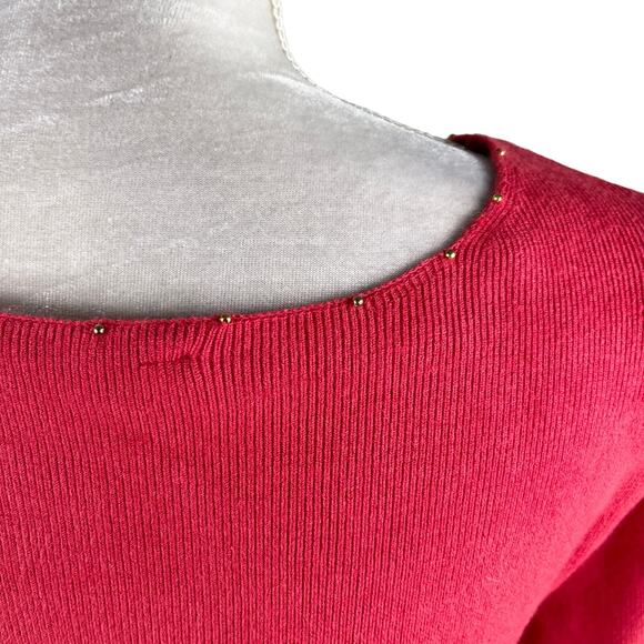 Soft Surroundings Pimi Sweater Medium Red V-Neck Gold Beads - Picture 14 of 16